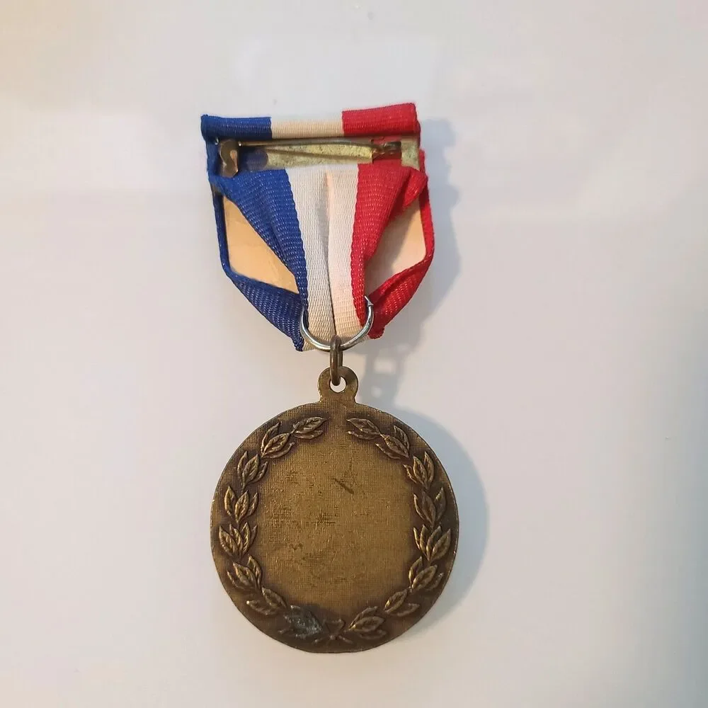 Vintage Football Sport Award Medal Ribbon Trophy Collectible Red White Blue